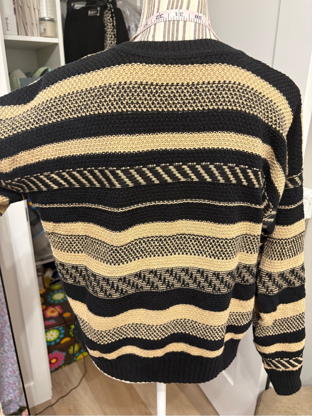 Womens Lauren ralph lauren Striped Knit Sweater Black and Beige sz S linen blend - Picture 7 of 11
